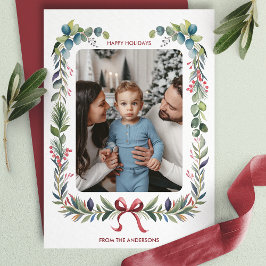 Cartão De Festividades Coroa de Aquarela com Arco Vermelho Foto de Natal