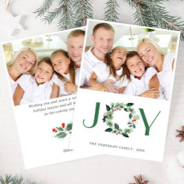 Cartão De Festividades Coroa de Azevinho Festivo JOY Natal FOTO Saudação