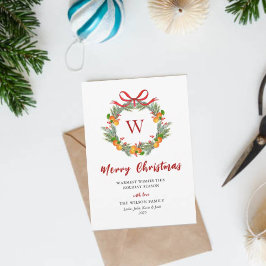 Cartão De Festividades  Coroa de Citrino com Monograma Natal Sem Foto 