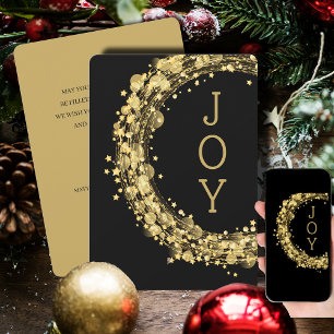 Cartão De Festividades Coroa de Estrela Dourada em Natal Preto Sem-Foto