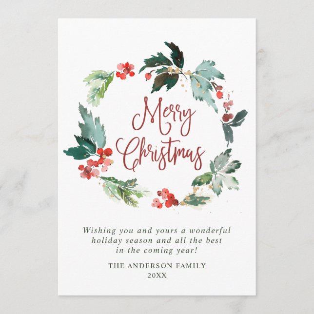 Cartão De Festividades Coroa de Festivo Azevinho Natal Saudações Holi (Frente)