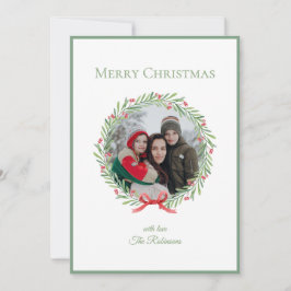 Cartão De Festividades Coroa de Fotos da Família com Letra Elegante Feliz