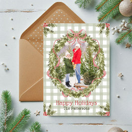 Cartão De Festividades Coroa de Fotos de Família com Laço Rosa para Féria