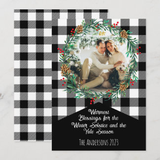 Cartão De Festividades Coroa de Fotos de Xadrez de Búfalo Preto Yule Sols