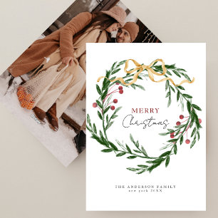 Cartão De Festividades Coroa de Inverno em Aquarela Rústica Foto de Natal