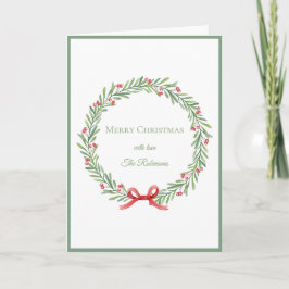 Cartão De Festividades Coroa de Natal Alegre com Letra Elegante