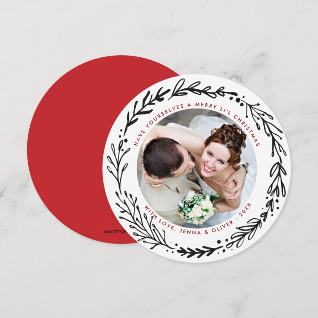 Cartão De Festividades Coroa de Natal Casada e Alegre (Frente/Verso)