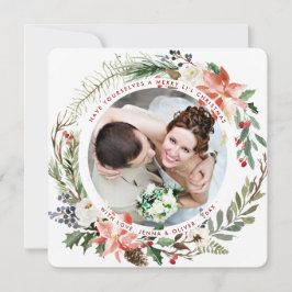 Cartão De Festividades Coroa de Natal Casado e Alegre