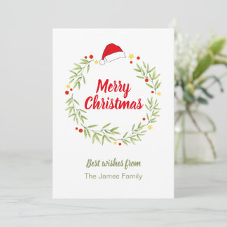 Cartão De Festividades Coroa de Natal com Chapéu do Papai Noel