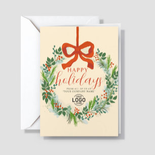Cartão De Festividades Coroa de Natal com Logo Pintada à Mão para Negócio