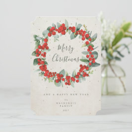 Cartão De Festividades Coroa de Natal de Bagas Vermelhas+Eucalipto Não-Fo