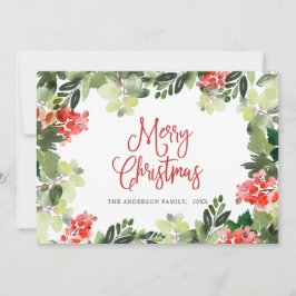 Cartão De Festividades Coroa de Natal de Festivas Folhas de Azevinho e Fr