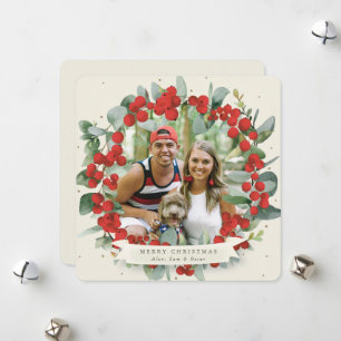 Cartão De Festividades Coroa de Natal de Fruta Vermelha Quadrada/Redonda 