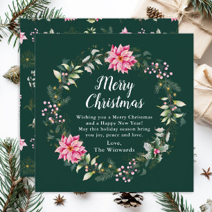 Cartão De Festividades Coroa de Natal de Poinsettia Rosa Feliz Natal