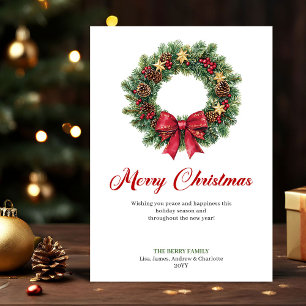 Cartão De Festividades Coroa de Natal em Aquarela Design de Saudação de N