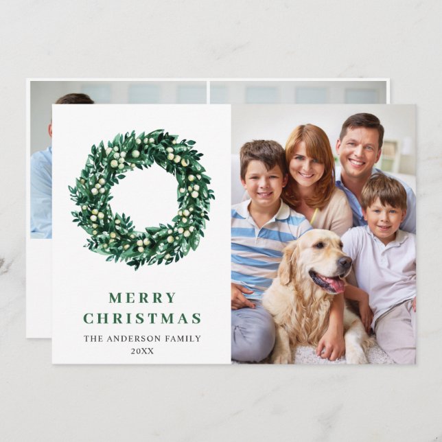 Cartão De Festividades Coroa de Natal Festiva Natal 3 FOTO Saudação (Frente/Verso)