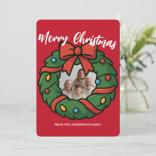 Cartão De Festividades Coroa de Natal Foto de Natal Nome da Família
