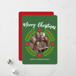 Cartão De Festividades Coroa de Natal Foto Férias Nome da Família Feliz N