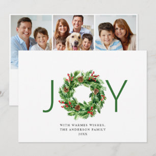 Cartão De Festividades Coroa de Natal JOY Festiva Folhas de Azevinho Nata