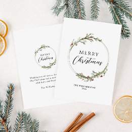 Cartão De Festividades Coroa de Natal Minimalista em Aquarela