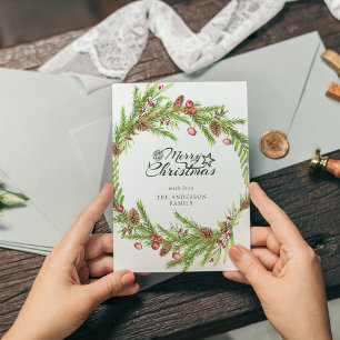 Cartão De Festividades Coroa de Natal moderna com folhagem minimalista em