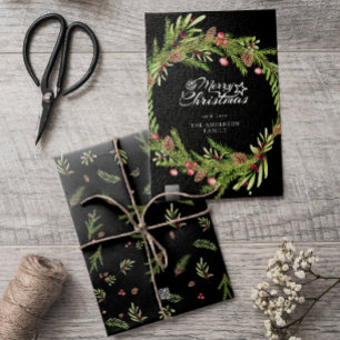 Cartão De Festividades Coroa de Natal moderna minimalista com folhagem pr