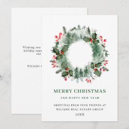 Cartão De Festividades Coroa de Natal Paisagem com Folhas de Azevinho e P