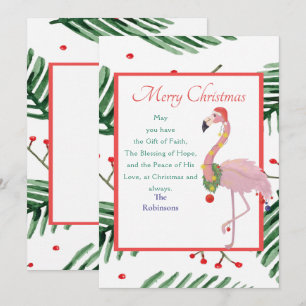 Cartão De Festividades Coroa de Natal Papai Noel Flamingo Rosa Verde 
