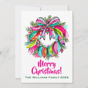 Cartão De Festividades Coroa de Natal Rosa Boho