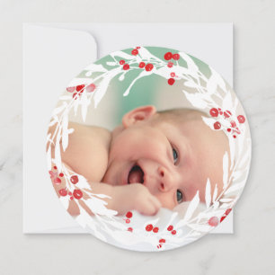 Cartão De Festividades coroa de natal vermelha e branca bebê novo