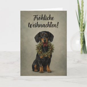 Cartão De Festividades Coroa de Natal Vintage Dachshund Alemão
