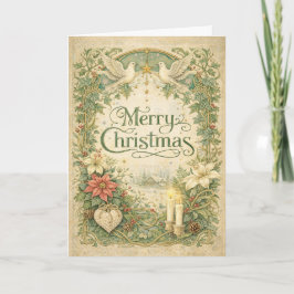 Cartão De Festividades Coroa de Natal Vintage White Dove