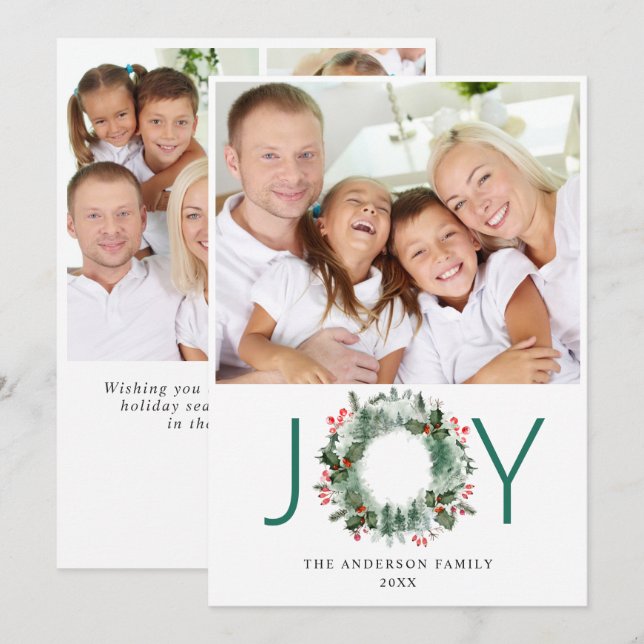 Cartão De Festividades Coroa de Paisagem Azevinho Fruta do Pinheiro FOTO  (Frente/Verso)