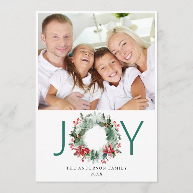 Cartão De Festividades Coroa de Paisagem com Azevinho Fruta Pinheiro FOTO (Frente)