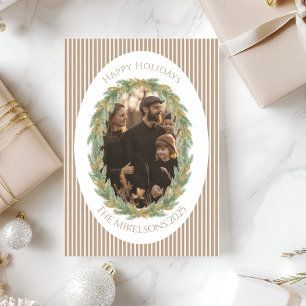 Cartão De Festividades Coroa de Pinheiro Neutra Foto Natal