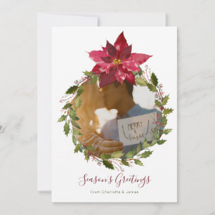 Cartão De Festividades Coroa de Poinsettia Elegante Personalizada de Nata