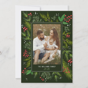 Cartão De Festividades Coroa de Verdor Natalino Verde Elegante 4 Fotos
