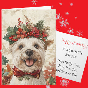 Cartão De Festividades Coroa Floral de Natal Customizada de Westie