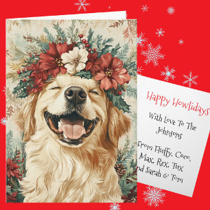 Cartão De Festividades Coroa Floral de Natal Personalizada do Retriever D