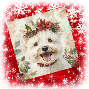 Cartão De Festividades Coroa Floral de Natal Westie