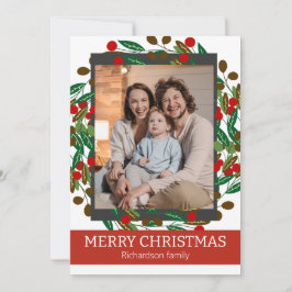 Cartão De Festividades Coroa Floral Foto de Natal de Família Elegante