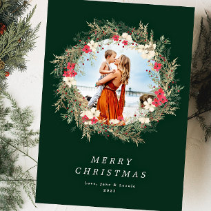 Cartão De Festividades coroa moderna verde um foto feliz natal