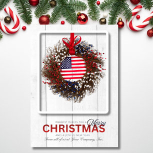 Cartão De Festividades Coroa Patriótica Feliz Natal Desejos
