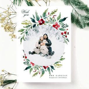 Cartão De Festividades coroa verde e grande coroa uma foto, feliz natal