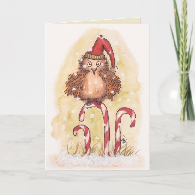 Cartão De Festividades Coruja alegre do Natal (Frente)