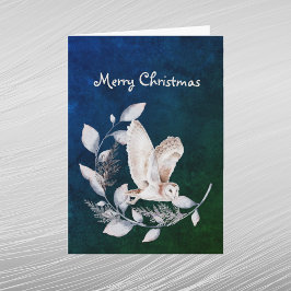Cartão De Festividades Coruja Azul de Natal Deixa o Ramo Aquarela