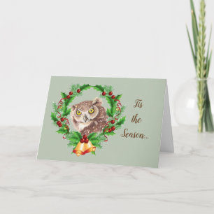 Cartão De Festividades Coruja de Natal engraçada com humor de aves de at