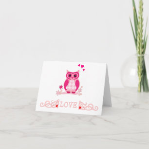 Cartão De Festividades Coruja rosa-branca HEart Namorados de amor