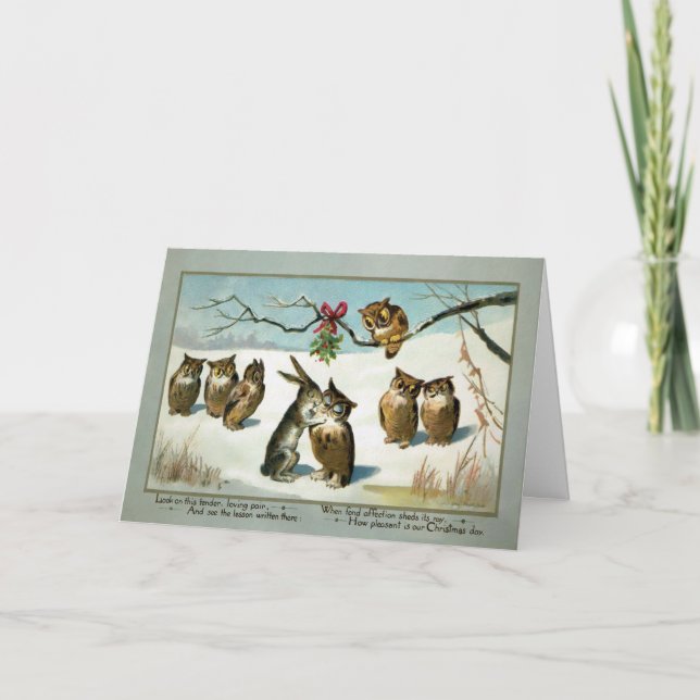 Cartão De Festividades Coruja Vintage Vitoriana (Frente)