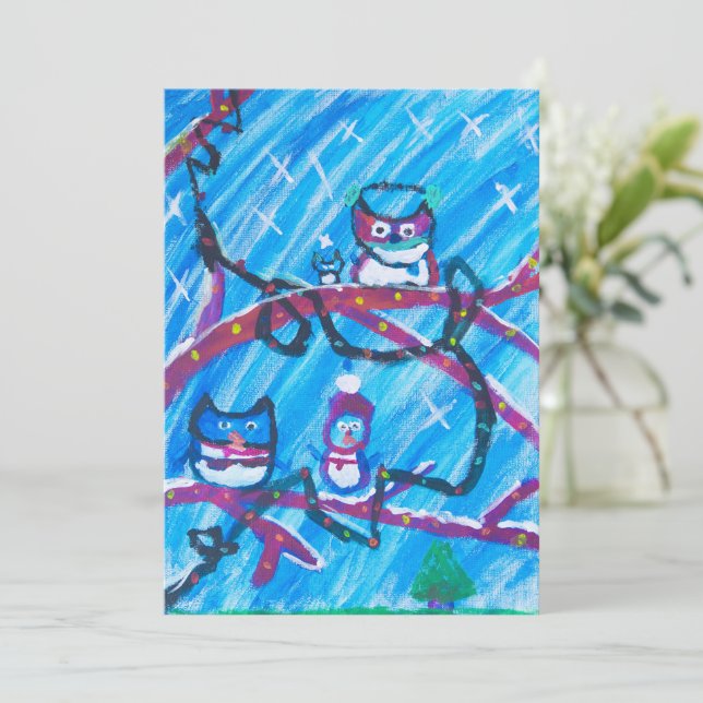 Cartão De Festividades Corujas Festivas (Em pé/Frente)